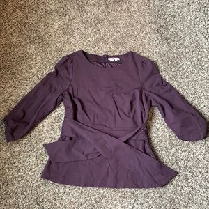 Boden mid-length sleeve top with wrap front and zip back.